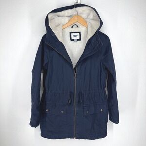 Old Navy Sherpa Lined Hooded Barn Jacket Coat‎ Blue Navy Utility Pockets Size S